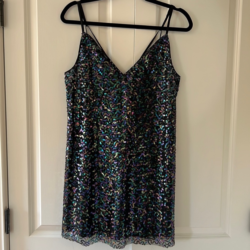 BCBGeneration Black and Sequin Mini Dress. SM